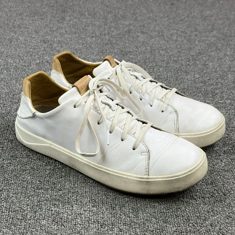 Olukai Mens Lae' Ahi Li 'ili Sneakers Shoes White Leather Lace Up Mens Size 9.5